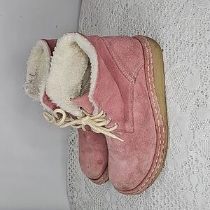 Nomadas pink leather suede faux fur lace up ankle boots booties sz 6.5